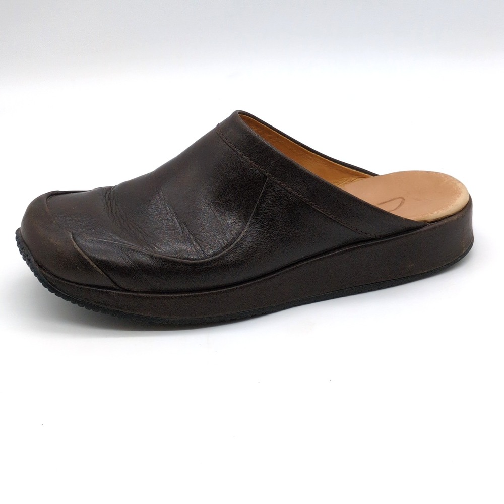 Clarks Shoes Womens Brown 7 Leather Mules Slip On Clogs Wedge Heel Walking